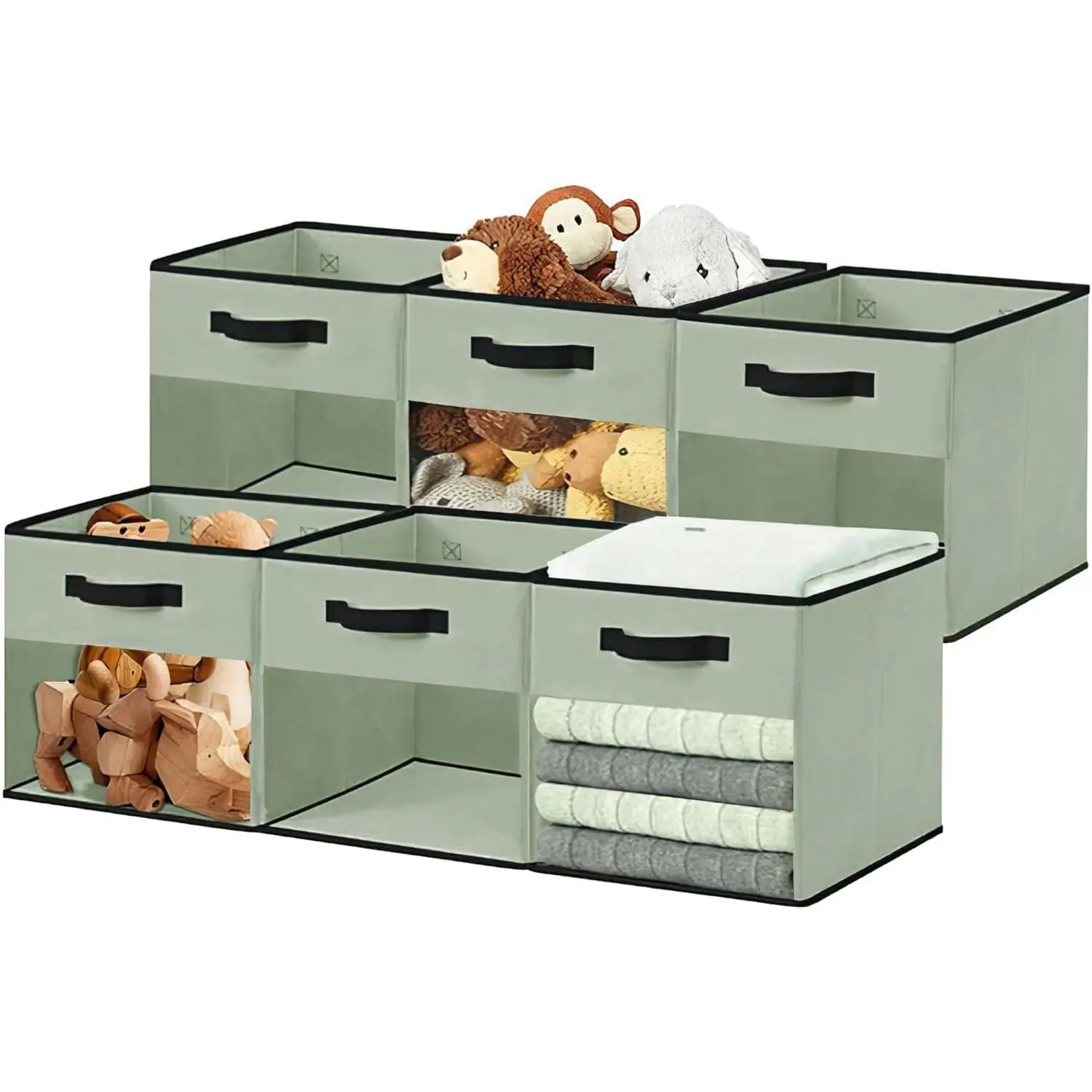 DECOMOMO 11-Inch Storage Cubes with Windows, 6-Pack Fabric Shelf Bins, Green