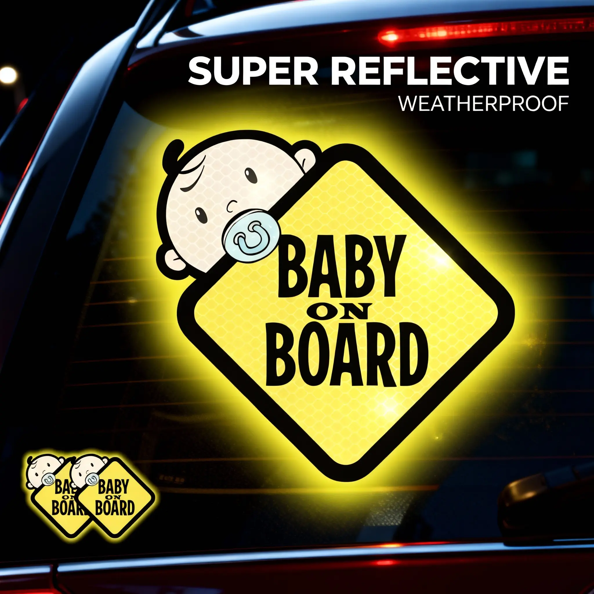 Baby On Board stickers for cars — 2-pack high-intensity reflective waterproof vinyl safety car signs for rear and side windows; bumper decals; decals for cars; exterior decoration decals for trucks; girly decals for cars