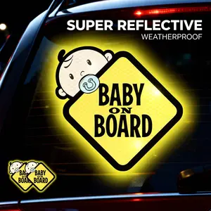 Baby On Board stickers for cars — 2-pack high-intensity reflective waterproof vinyl safety car signs for rear and side windows; bumper decals; decals for cars; exterior decoration decals for trucks; girly decals for cars