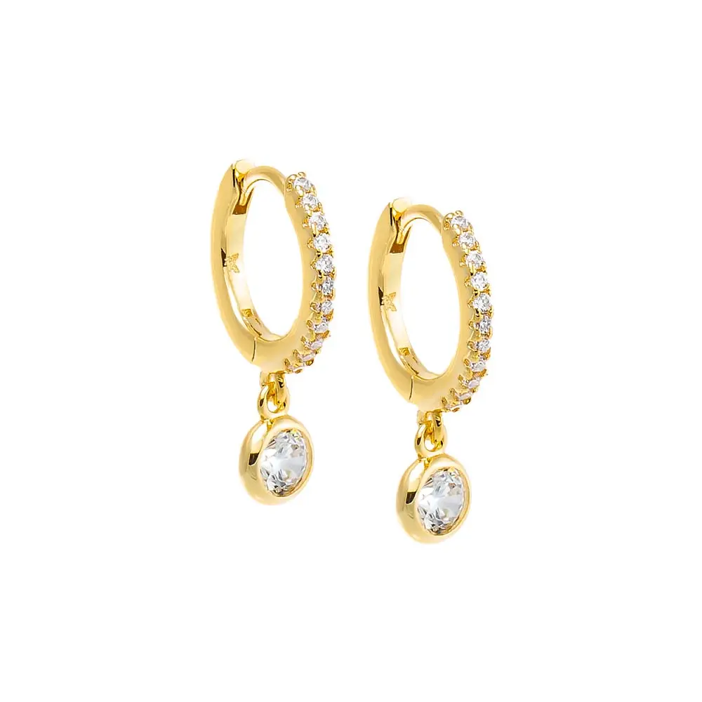 CZ Bezel Dangling Huggie Earring
