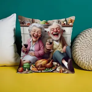 Happy Grandparents Print Pillowcase, Modern German Design, Zipper, Polyester, Ideal for Weddings, Anniversaries, Family Gifts