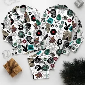 Cowgirl Cowboy Western Satin Pajama Set, Route 66 Rodeo Cowgirl PJs, Vintage Western Cow Boy Sleepwear, Country Western Loungewear, Turquoise Western Print Pajamas, Retro Americana Nightwear Gift for Her Him