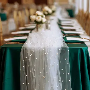 This single-piece set features white pearl tulle, perfect for romantic wedding venues, holiday party decorations, Party decoration supplies, and embellishments for tables, arches, chair backs. Ideal for Valentine's Day and spring outdoor weddings