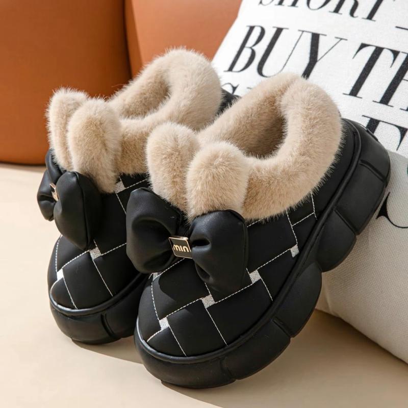 Women's Cute Bowknot Design Plush Lined Slippers Comfort