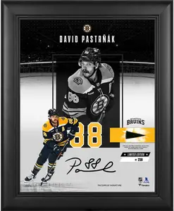 David Pastrnak Boston Bruins Facsimile Signature Framed 11" x 14" Showcase Collage with a Piece of Game-Used Puck - Limited Edition of 250