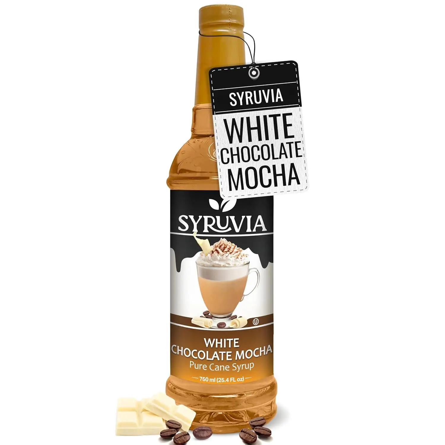 Syruvia White Chocolate Mocha Syrup For Coffee 25.4 Ounces, White Chocolate Mocha Flavoring For Coffee