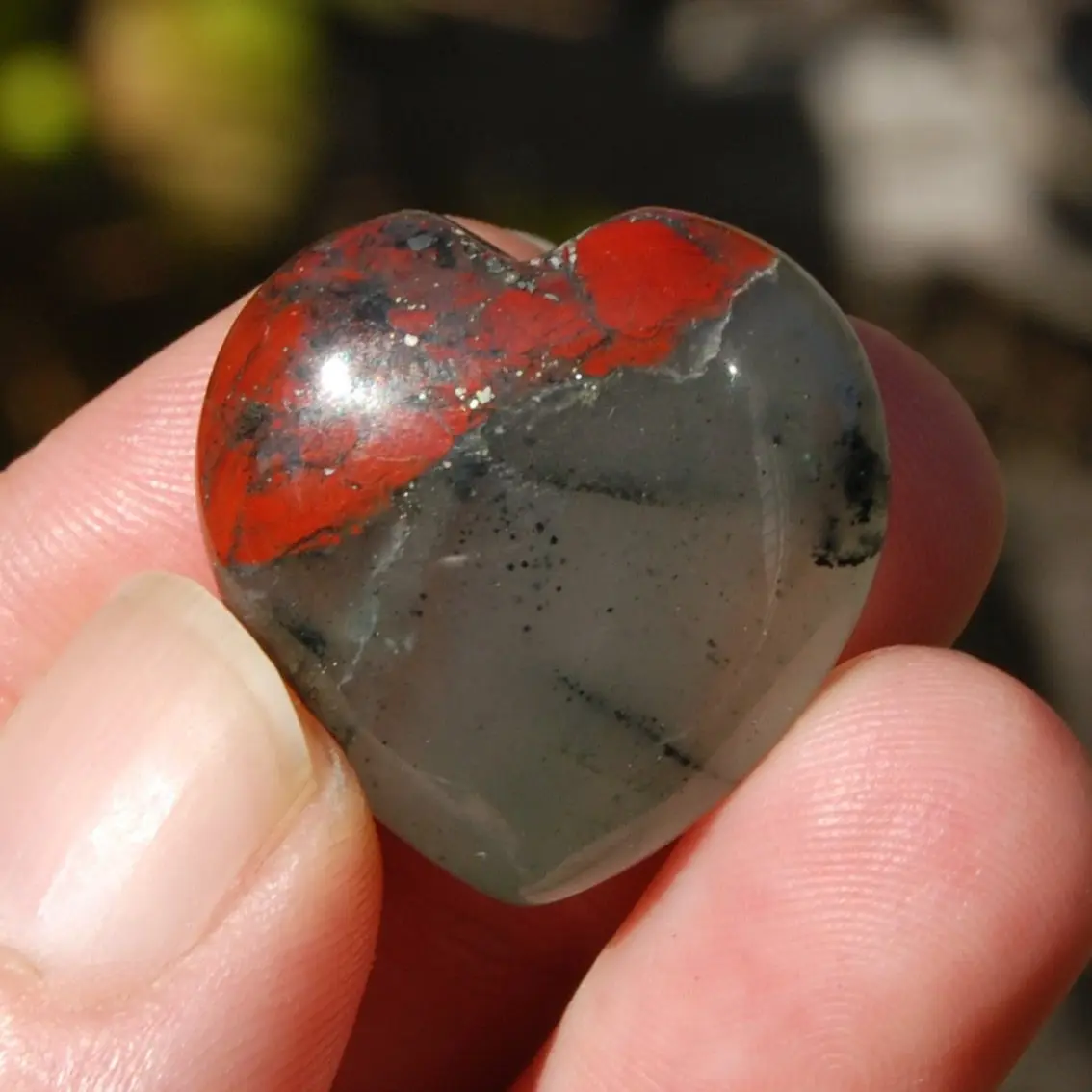 ONE 1" African Bloodstone Crystal Heart, Crystal for Courage, Strength & Vitality
