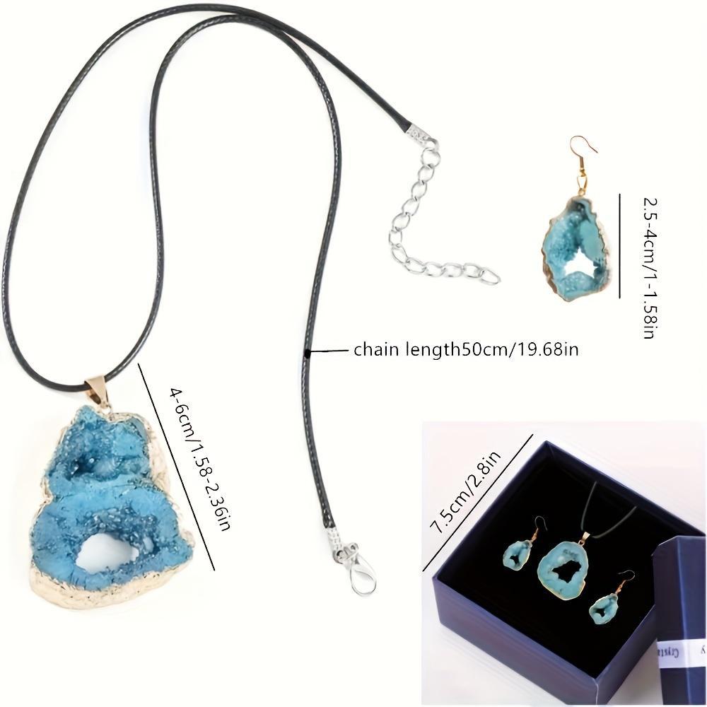 2Pcs Natural Agate Slice earring Necklace - Irregular Slice Natural Quartz Geode Pendant Necklace, Vintage Crystal Agate Geode Slice Necklace Charm Pink Blue,Bohemian Natural Stone Jewelry for Women, Mother's Day gift home decor