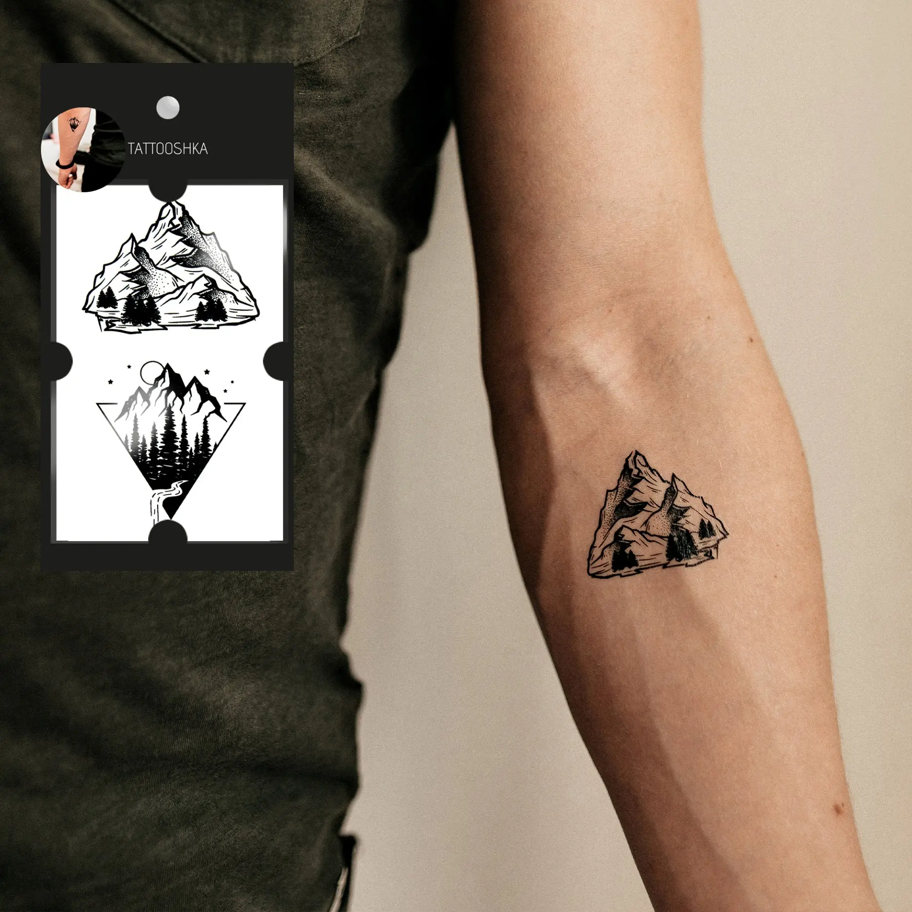 Mountains (AR-540). Temporary tattoos. Party tattoos. Kids tattoos. Custom design. Tattoo sets. Ukrainian. Realistic. Waterproof