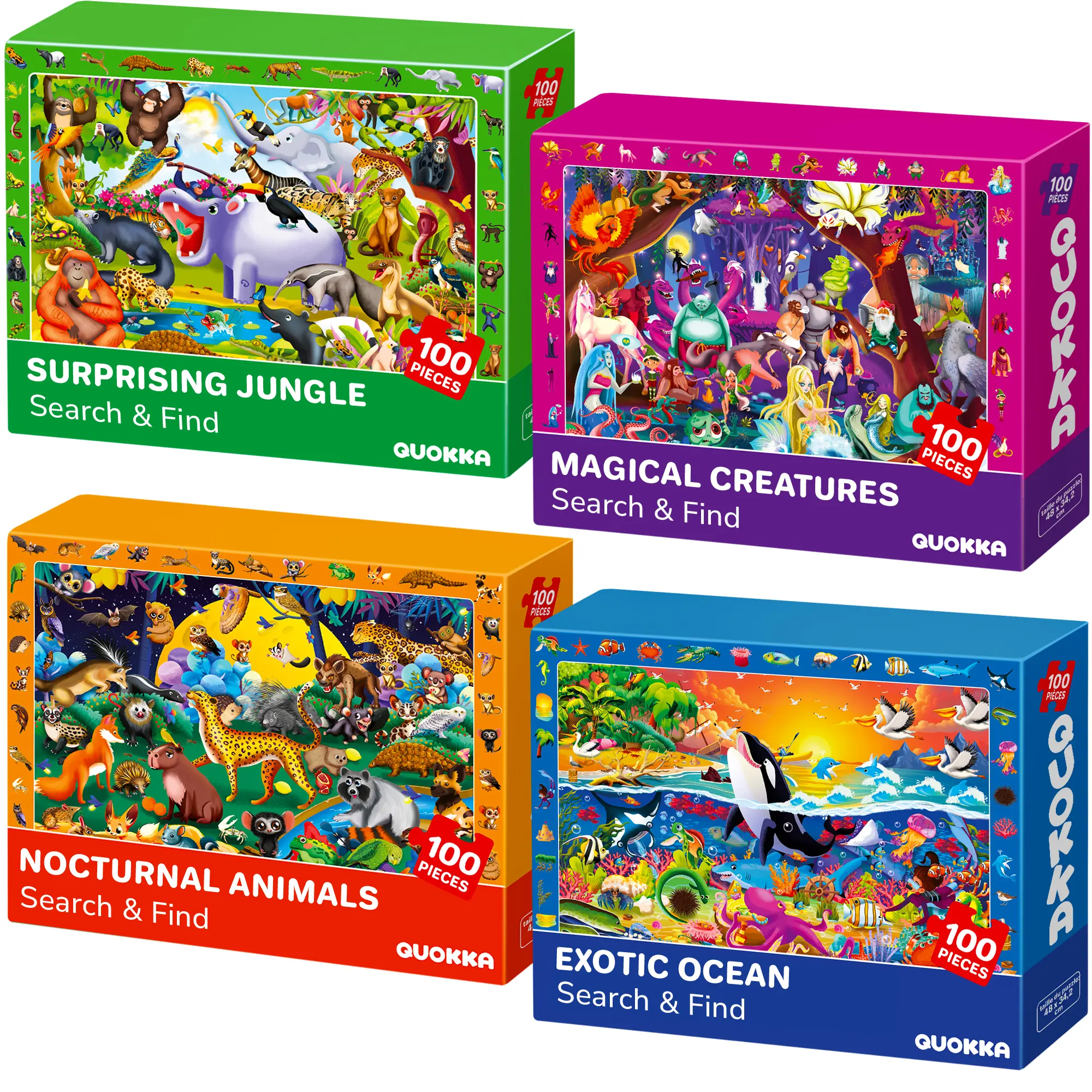 QUOKKA 100-Piece Search & Find Pieces Jigsaw Puzzles with Puzzle Box - Nighttime Life Theme, Detailed Art, Observation Skills Development for Kids Ages 4-8
