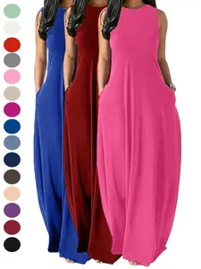 Women's Summer Casual Plain Flowy Sexy Plus Size Sleeveless Pockets Loose Beach Maxi Dress, Stylish & Comfortable Design