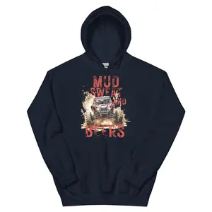 Mud, Sweat, and Beers Unisex Hoodie - Navy with Red Print