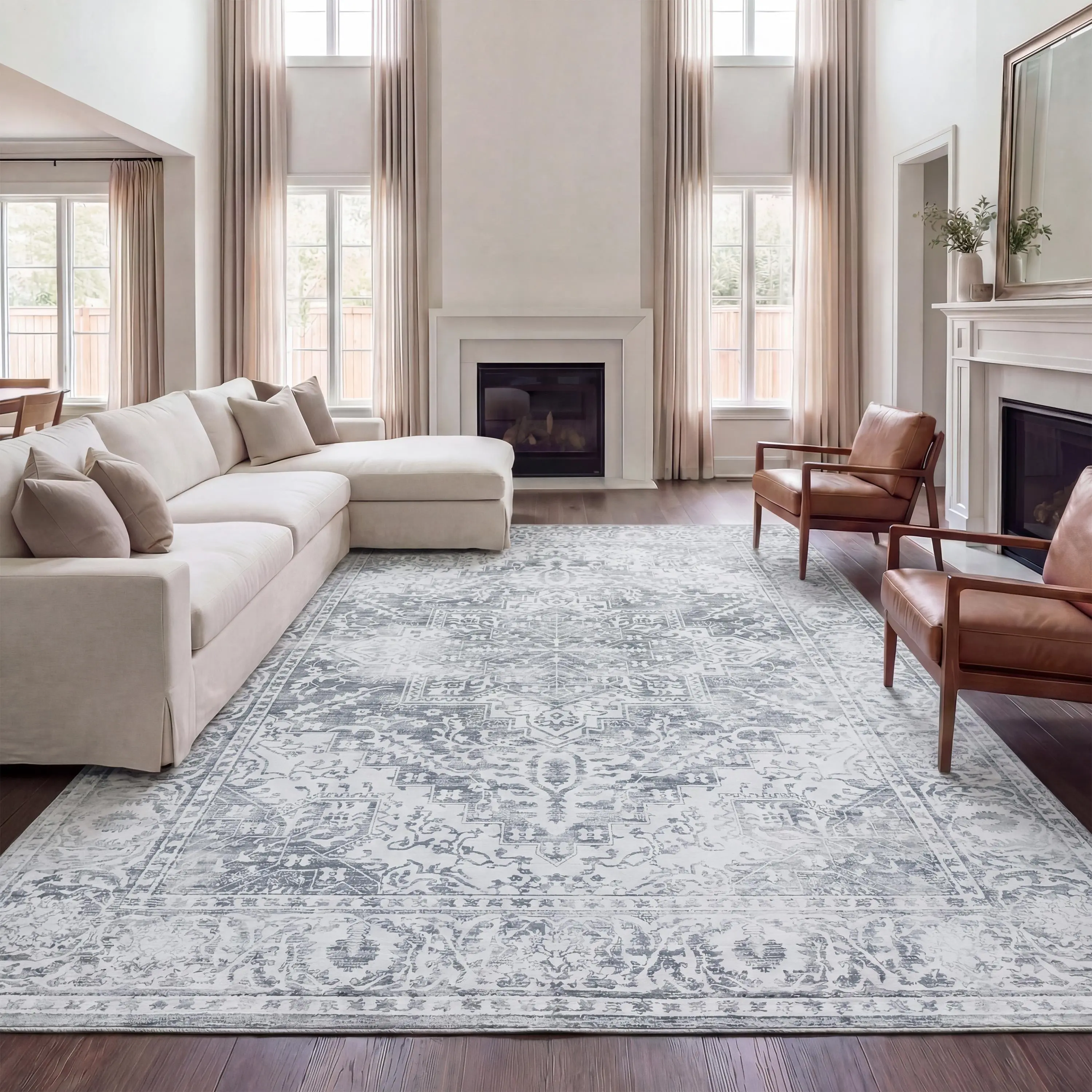 Eleanor Vintage Medallion Border, Ultra-Soft Machine-Washable Rug with Non-Skid Backing, Non-Shedding, Velvet Luxury Feel for Living Room, Dining Room, Bedroom Eleanor Vintage Medallion Border, Ultra-Soft Machine-Washable Rug with Non-Skid Backing, Non-Shedding, Velvet Luxury Feel for Living Room, Dining Room, Bedroom