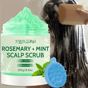 Scalp Scrub & Hair Cleansing Cream with Massage Brush - Deep Cleansing, Purifying Shampoo for All Hair Types (Normal, Damaged, Color-Treated, Oily, Dry) - with Rosemary & Mint, Scalp Care for Smooth