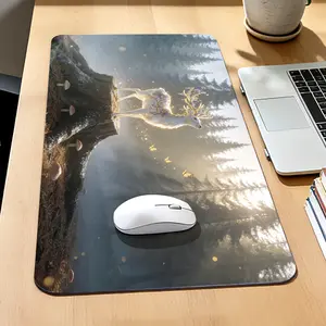Premium White Deer With Floral Antlers And Butterflies Forest Scene High Quality Mouse Pad Modern Office Gaming Comfort Experience Non?Slip Durable For Daily Work And Play 40*80 Size.