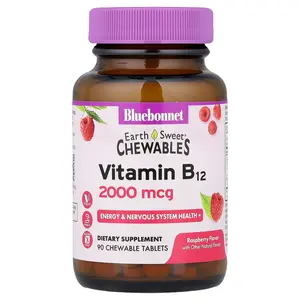Bluebonnet Nutrition Earth Sweet® Chewables, Vitamin B12, Raspberry , 2,000 mcg, 90 Chewable Tablets