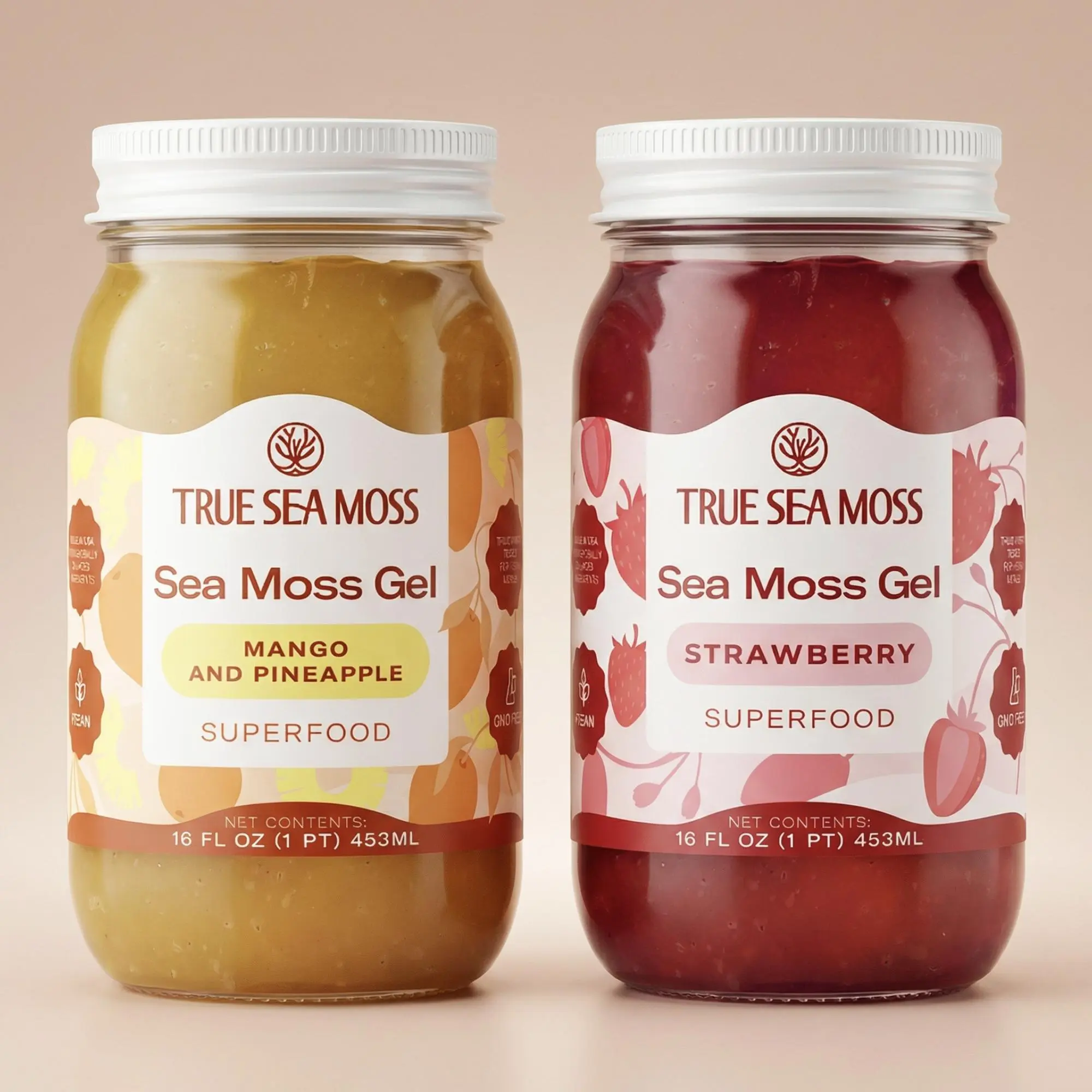 True Sea Moss Gel 2-Jar Bundle: Mango-Pineapple & Strawberry – Rich in Essential Minerals & Vitamins – supports overall vitality