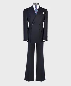 Deep Navy Blue Double Breasted Suit w/ Flared Leg
