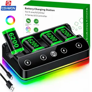 ESYWEN 4X 6200mWh Battery Pack Compatible with Xbox One/Series S/X Controller Charging Station【Extended USB C Cable】 Rechargeable Battery Pack 360 Consoles