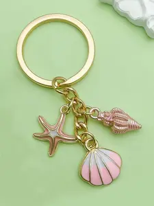 A delicate oil dripping alloy starfish shell pearl ocean blue keychain, bag ornament, suitable for daily wear, and also a surprising exquisite small gift.