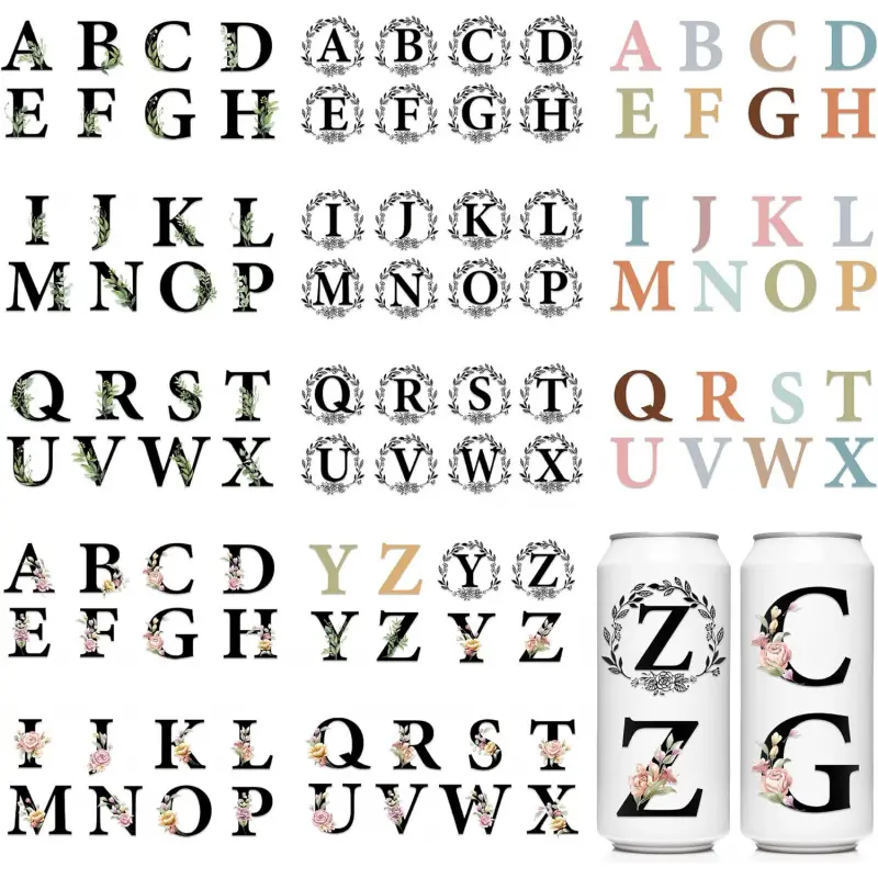 UV DTF Cup Wrap - 13 Sheets Letter Stickers Rub on Transfer Decal, Alphabet wreath UV DTF Cup Wraps for 16 oz Glass Coffee Cups Water Bottle, DIY Graduation Poster Creative Crafts Gift