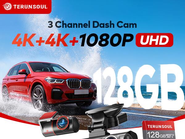 TERUNSOUL 4K Dual Dash Cam with Front-Rear Camera Options, Triple Camera Variant, GPS, 5GHz WiFi App Control, 128GB Card Included, Night Vision, 24H Parking Mode dashcam sohochic