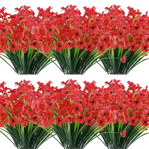 20Pcs Artificial Flowers Outdoor, Faux Artificial Plants UV Resistant Plastic Flower for Hanging Planter Porch Window Home Wedding Fall Summer Decor (Red) - Home Improvement.