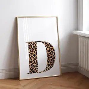 Custom Letter Leopard Initial Print unframed Poster, Personalized Letter Bow Wall Art, Dorm Monogram Name Gift for Daughter College Apartment & Teen Girl Bedroom