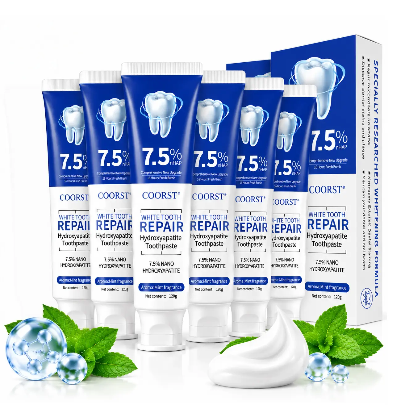 Stock-up Bulk Pack | Hydroxyapatite Toothpaste for Enamel Repair & Teeth Whitening Refreshing Flavor Fluoride-Free 4.23oz Gentle Formula for Sensitive Teeth Care