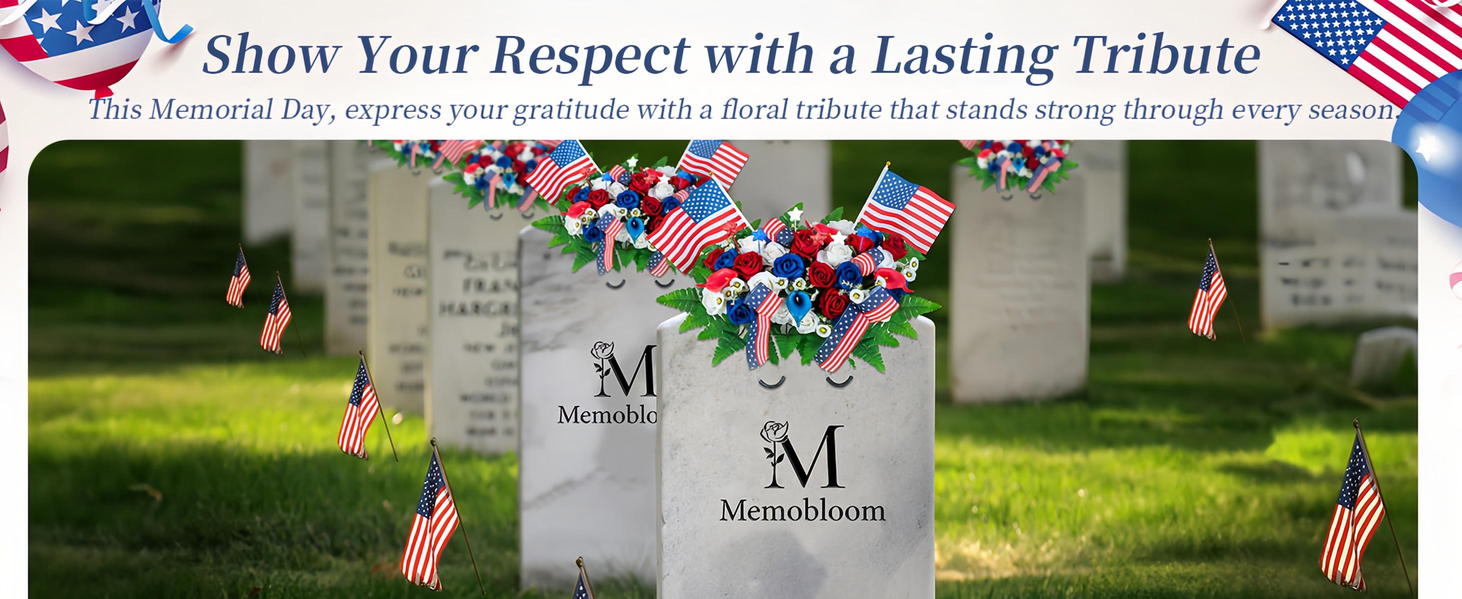 Headstone Flower Saddle Arrangements - Artificial Cemetery Flowers  Memorial Day Sympathy Floral for Outdoor Gravestone Decorations (Red White Royal Blue),250th Anniversary USA Decorations - Artificial Patriotic Cemetery Flowers for Grave
