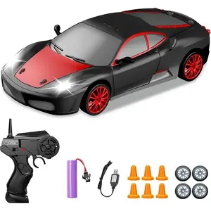 RC Drift Car, 1:24 Remote Control Cars 2.4GHz 4WD High Speed Drift RC Cars with LED Light and Dritfing Tires Racing Hobby Toy Car for Boys Girls Kids Adults (Red)