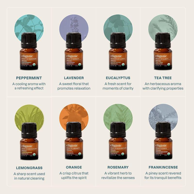 Organic Aromatherapy Set (Top 8) - Natural Healing Solutions for Wellness - Healthcare Healthy Essential Oil  Lavender Treatment Therapeutic