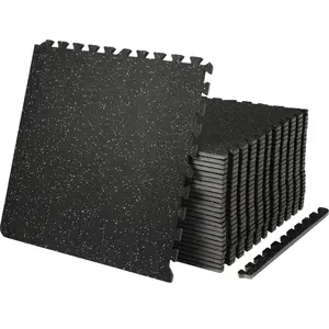 25-Piece 1/2-Inch Thick Gym Floor Mats, 24 By 24 Inches Interlocking EVA Foam & Rubber Top Tiles, 100 Sq Ft Coverage, Waterproof Puzzle Flooring For Home Gym, Garage, Basement, Black & Grey, Durable, Non-Slip, Easy-Install