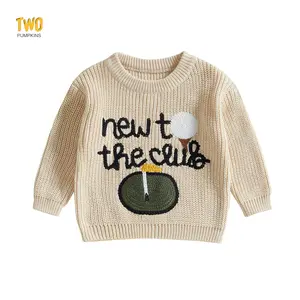 Toddler Baby Fall Sweater Golf Letter Embroidery Long Sleeve Crew Neck Knitwear Pullover