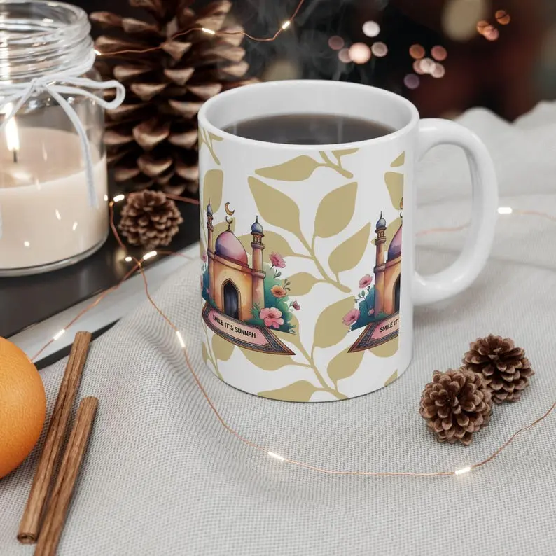 Watercolor Masjid Islamic Ceramic Mug: Sunnah Quote, Eid Gift