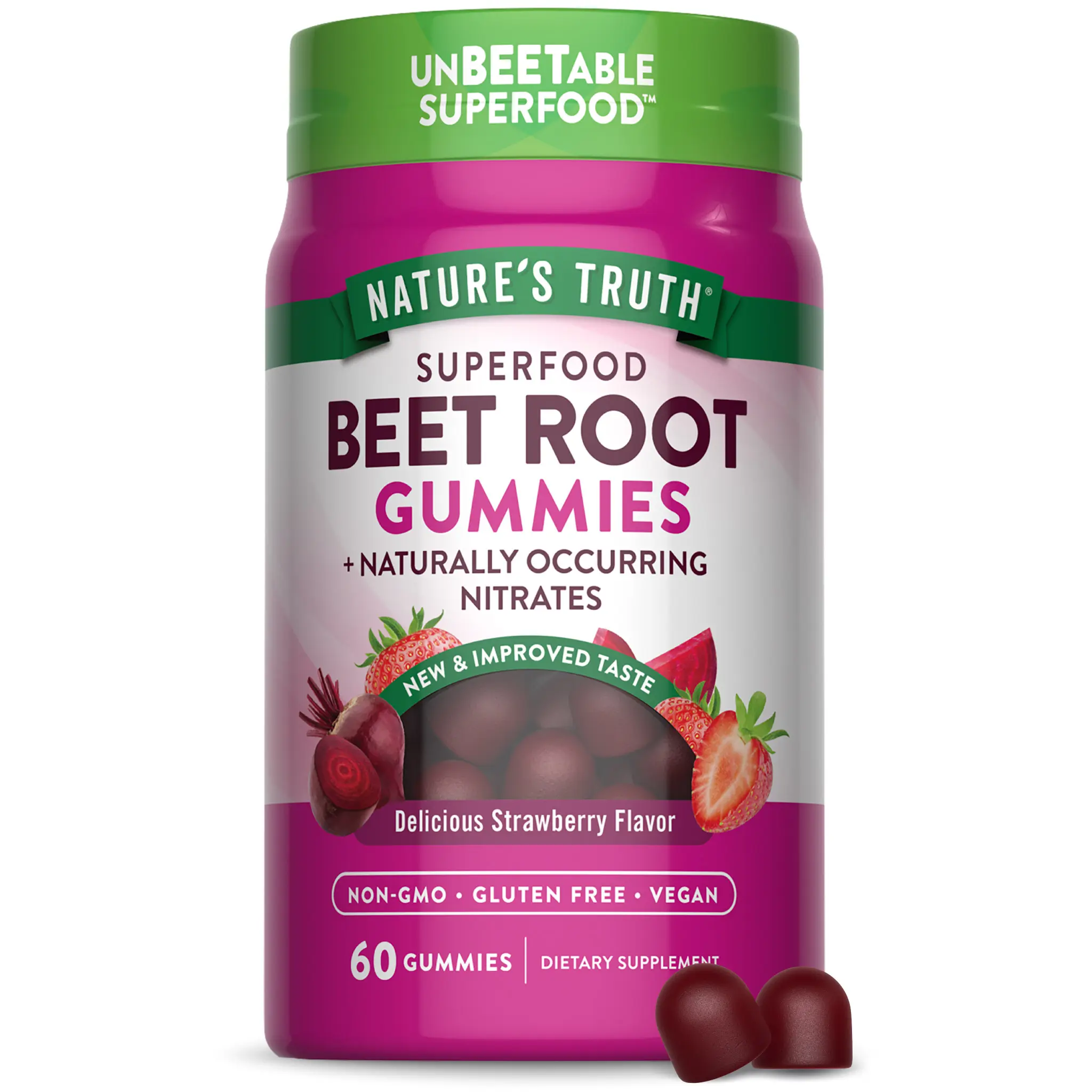 Nature's Truth Beet Root Gummies - with Black Pepper - Super Food - Strawberry Flavor - Vegan, Non-GMO & Gluten Free Supplement