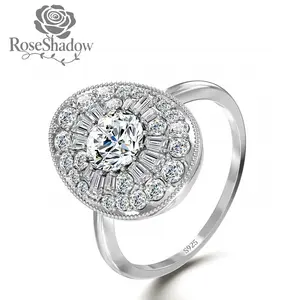 ROSESHADOW Moissanite Rings for Women 1.0ct Oval 14K Gold Plated D Color VVS1 Synthetic Moissanite Promise Engagement Bands Fine Jewelry Gifts for Her