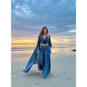 Maya Tie Dye Kaftan Kimono in Teal - Set