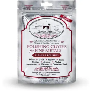 Polishing Cloths for Fine Metals |  Cleaner and Tarnish Remover |  Polishing to a Brilliant Shine | Foil Pack of (2) 4x6 Cloths