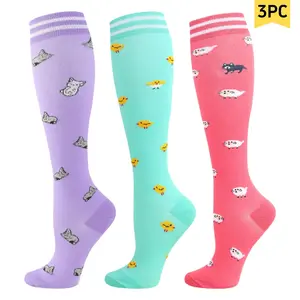 STANDWAY 3 Pairs Compression Socks for Women & Men, Floral Knee High Support Socks for Circulation Support, Leg Fatigue Relief, Walking, Travel & Everyday Wear