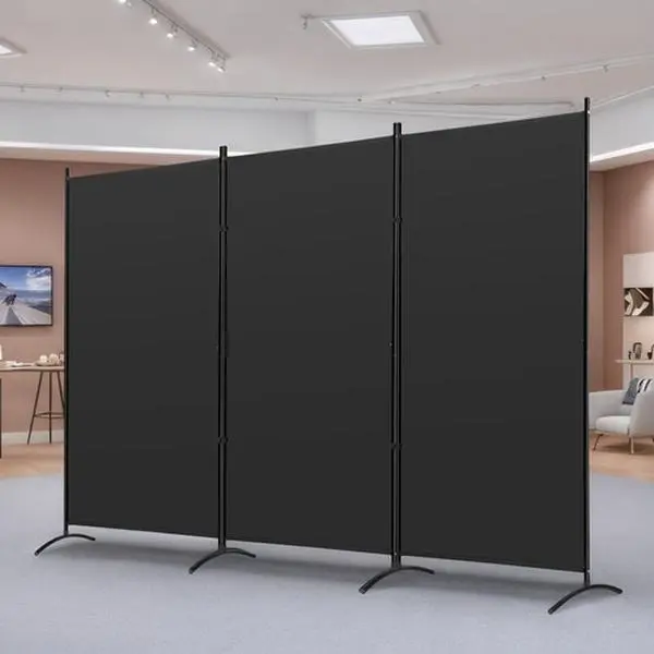 Superdeal 3-Panel Foldable Panels Room Divider - 6 FT Tall Steel Frame Folding Privacy Screen Partition Separator, Black