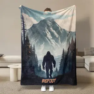Piece Bigfoot Pattern Cozy Soft Flannel Blanket - Suitable For Sofa, Bed, Office, Travel, Camping |Gift For Family, Friends, Four Seasons Gift Warm Blanket, Machine Washable