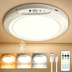 Rechargeable Ceiling Light –Wireless Motion Sensor Magnetic LED Light with Remote, Battery Powered for Closet, Shower, Stairs, Hallway, Shed, Porch & Patio