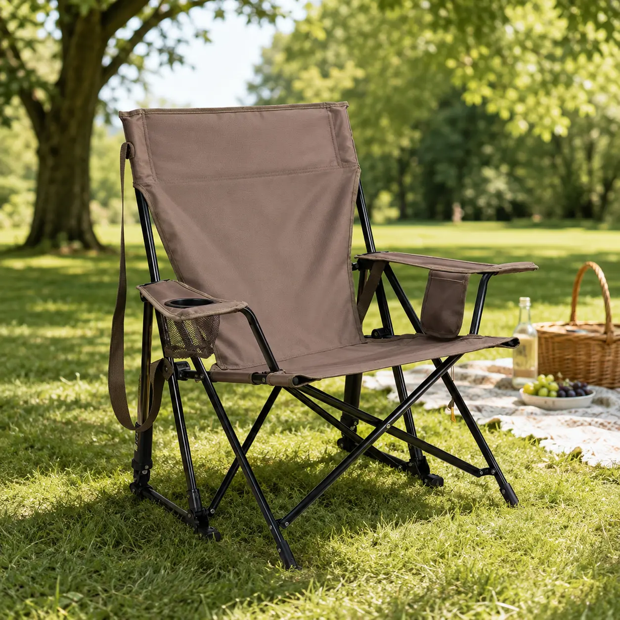 Outdoor Low-Profile Rocking Camp Chair, Portable Kickback Rocker, Aged Fatigue