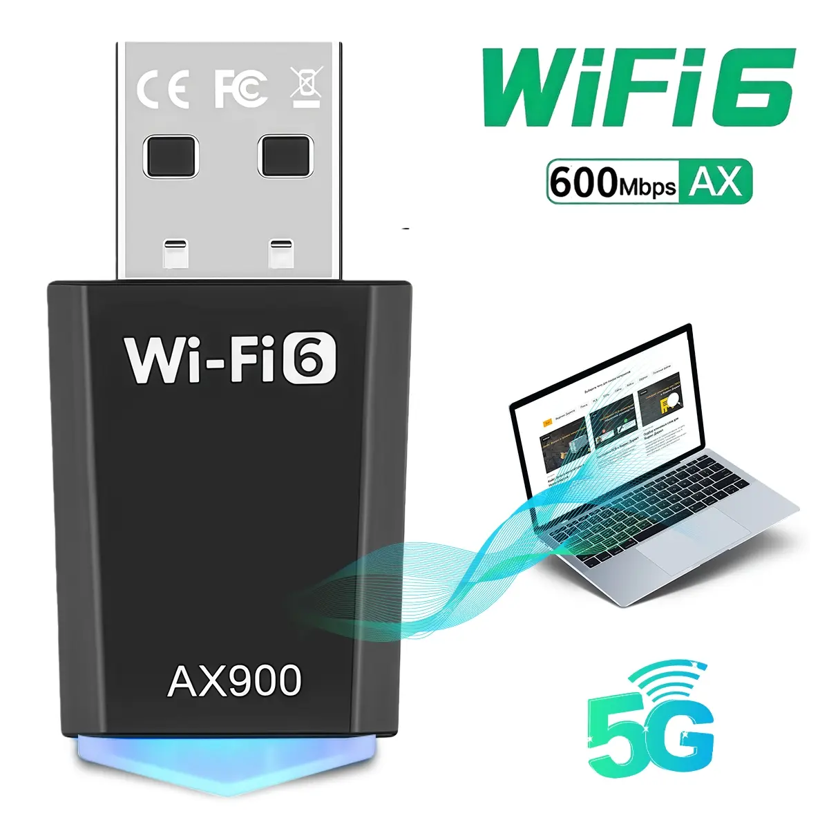 Dual Band AX900 WiFi 6 USB Network Card, 5G/2.4G USB 2.0 Wireless Adapter, WPA-PSK/WPA2 Encrypted Plug Play Dongle, Hotspot Mode, Wide Compatibility with Win7/8/8.1/10/11, Usb Wifi Adapter For Desktop Pc