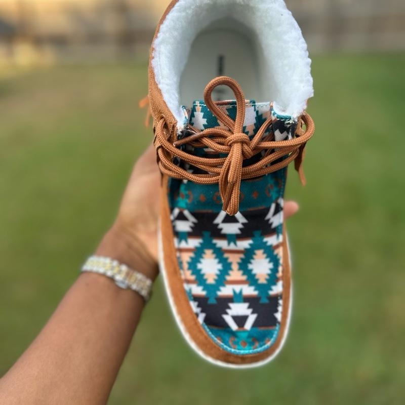 Western Mesquite Moccasins - Aztec Print Comfortable Lining Casual Shoes for Women Sizes 7-12