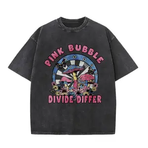 Vintage Washed Black Unisex T-Shirt – Psychedelic Mushroom & Floral Graphic, Oversized Fit for Outdoor Streetwear & Boho Aesthetic