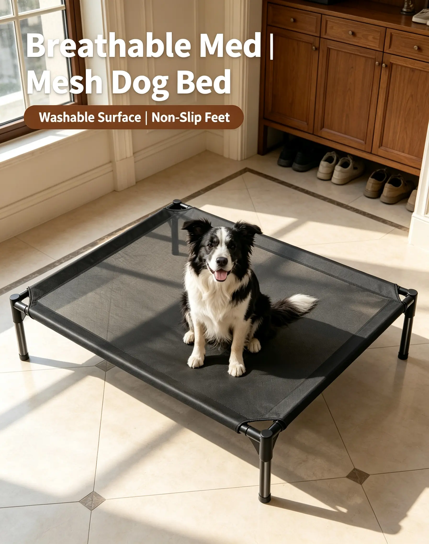 Extra Large Elevated Dog Bed with Raised Frame - XL Cooling Mesh Pet Cot, Sturdy Support, Chew Resistant Washable Cloth Furniture for Large Breeds like Golden Retrievers, Labs, German Shepherds durable