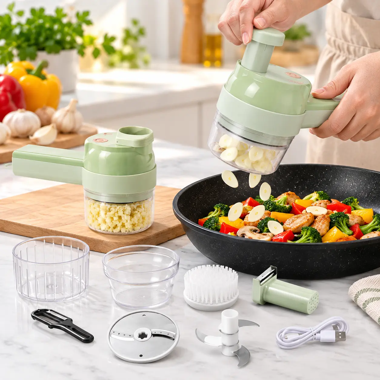 Handheld Electric Vegetable Cutter Set, USB Rechargeable Multifunctional Food Chopper Slicer Dicer for Garlic Onion Pepper,sohochic