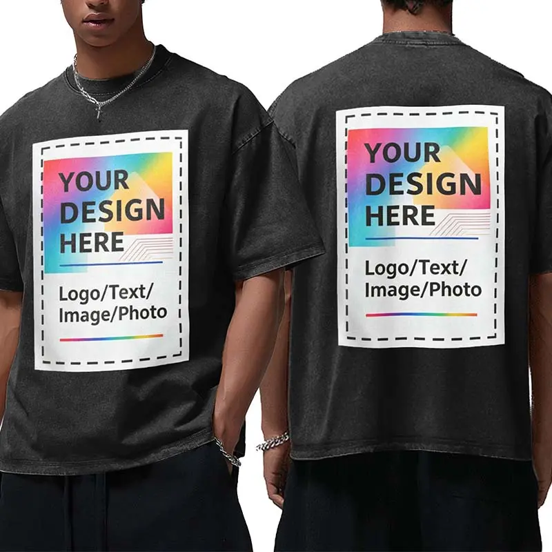 Custom Oversized T Shirts Vintage Soft Tee Loose Fit Casual Streetwear Baggy Washed Cotton Personalized Add Your Own Design